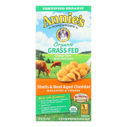 Annies Homegrown Macaroni And Cheese - Organic - Grass Fed - Shells And Real Aged Cheddar - 6 Oz - Case Of 12