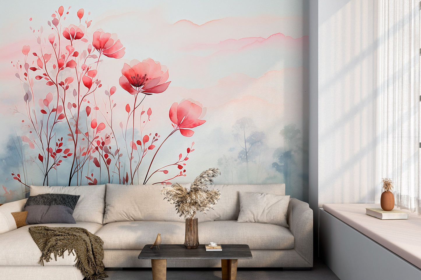 Minimalist Red Flower Mural