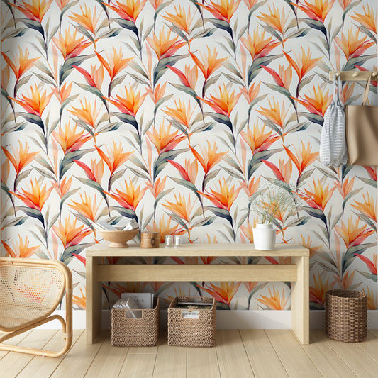 Tropical Strelitzia Floral Wallpaper