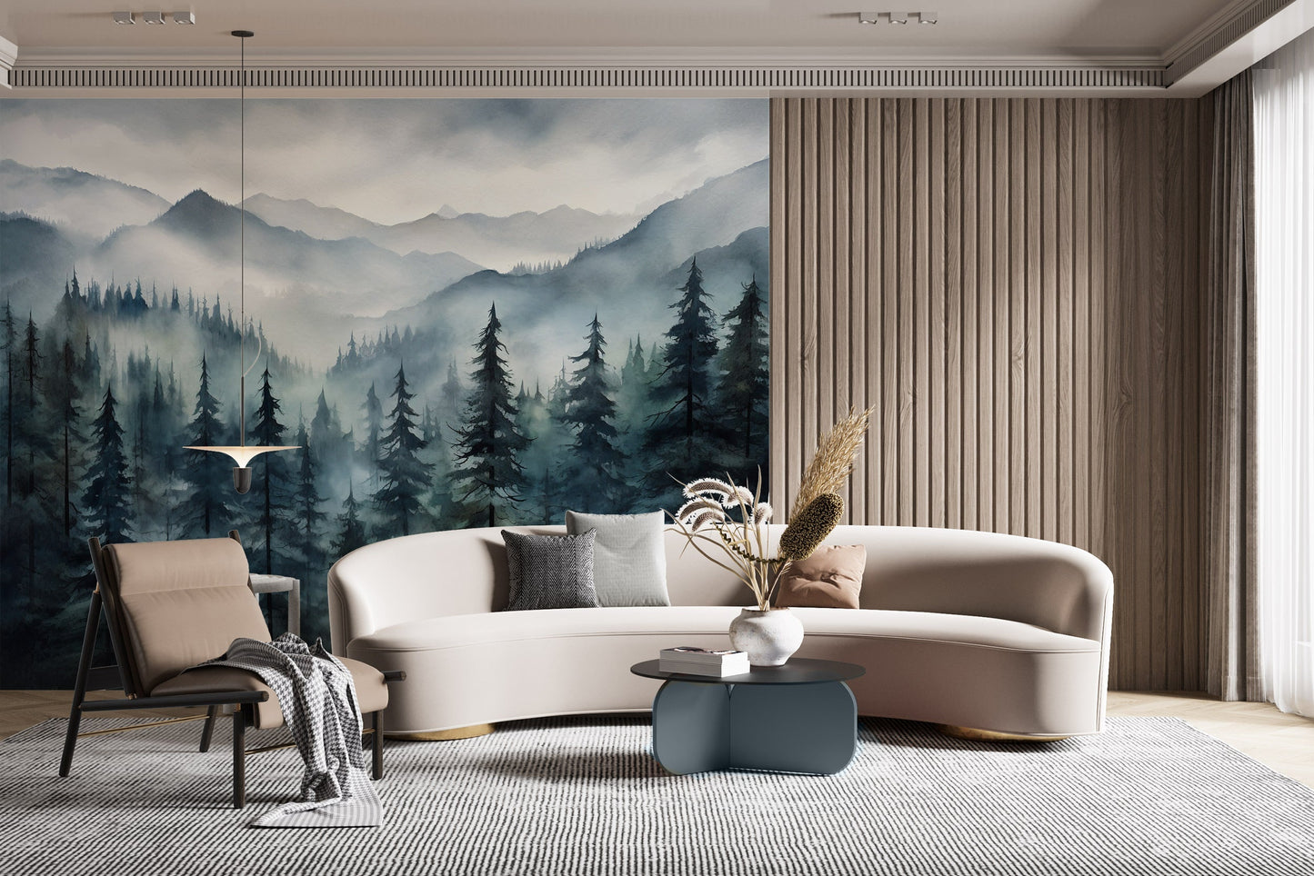 Foggy Forest Mountains Mural