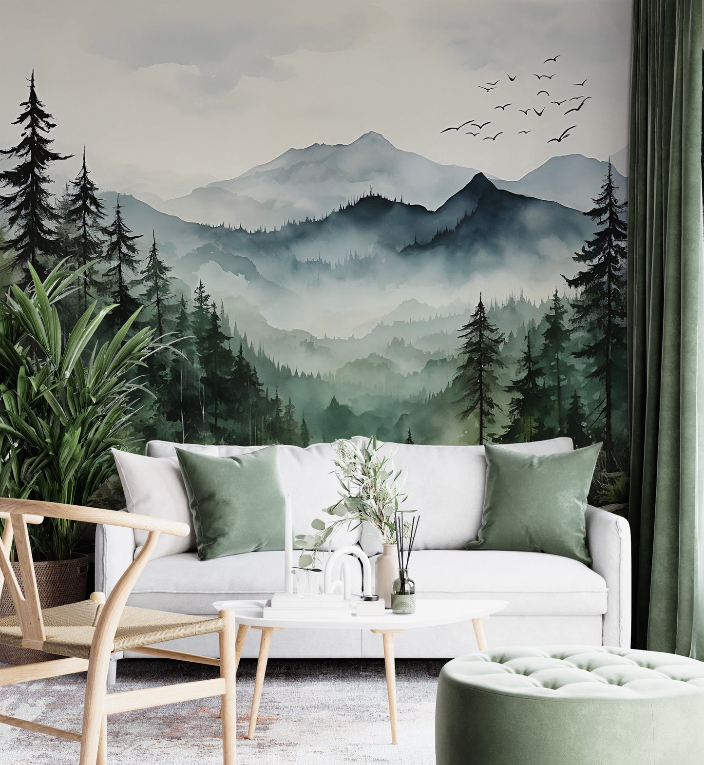 Foggy Forest & Mountain Wall Mural