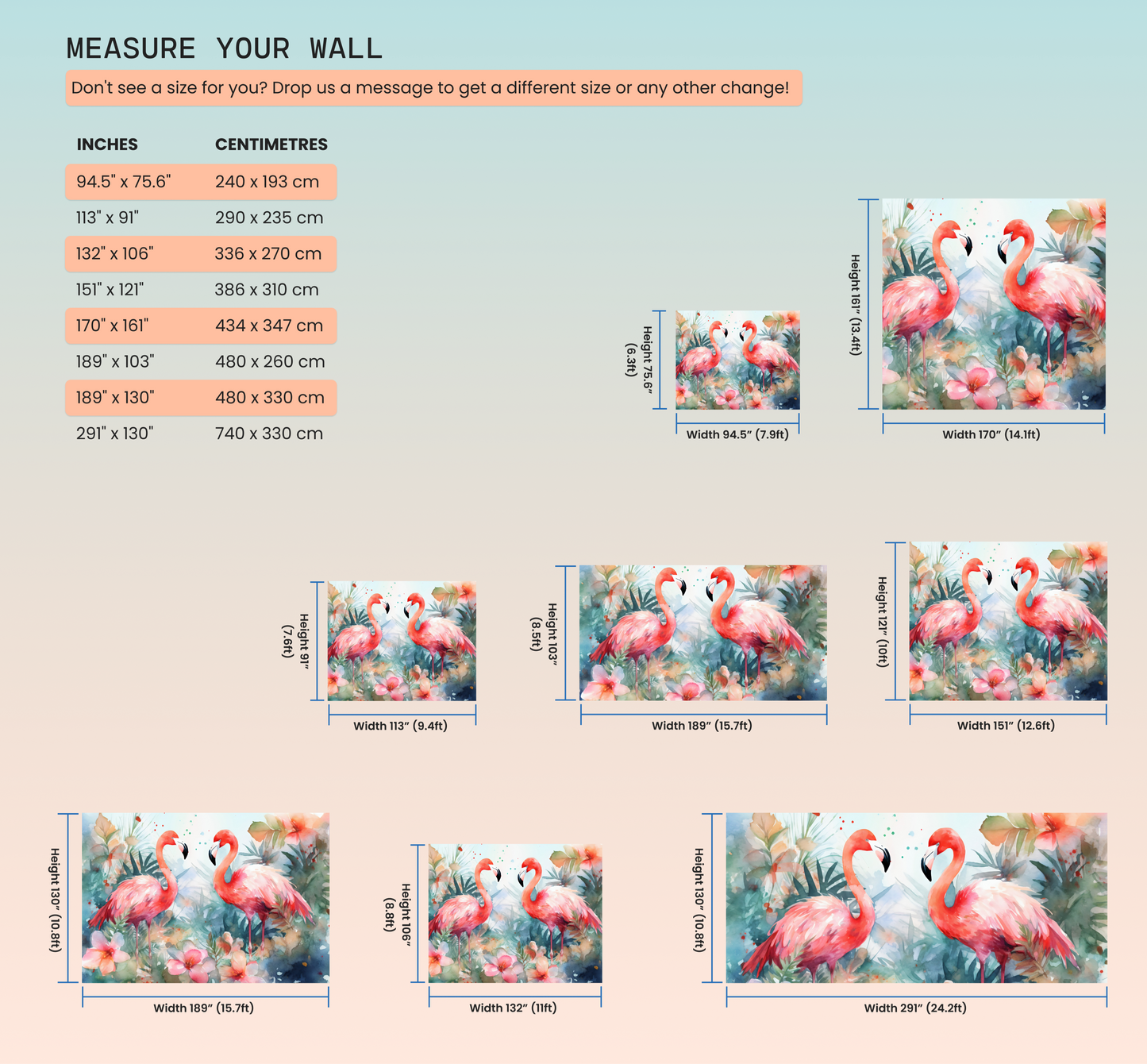 Watercolor Tropical Flamingo Mural