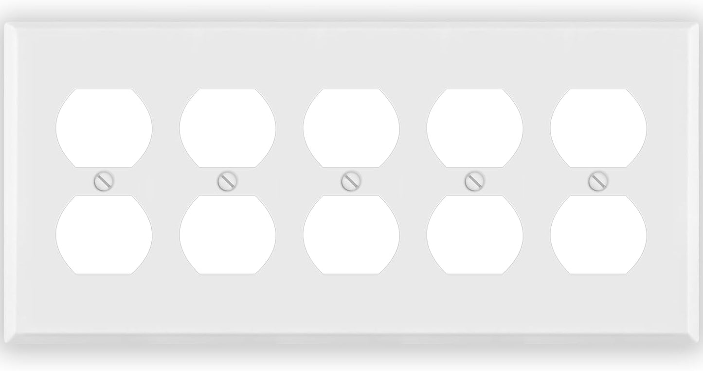 5 Gang White Metal Duplex Receptacle Wall Plate