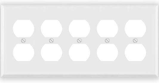 5 Gang White Metal Duplex Receptacle Wall Plate