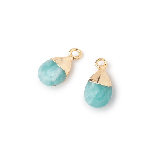 10x7mm Gold Leafed Amazonite Faceted Pear Set of 2 Pendants