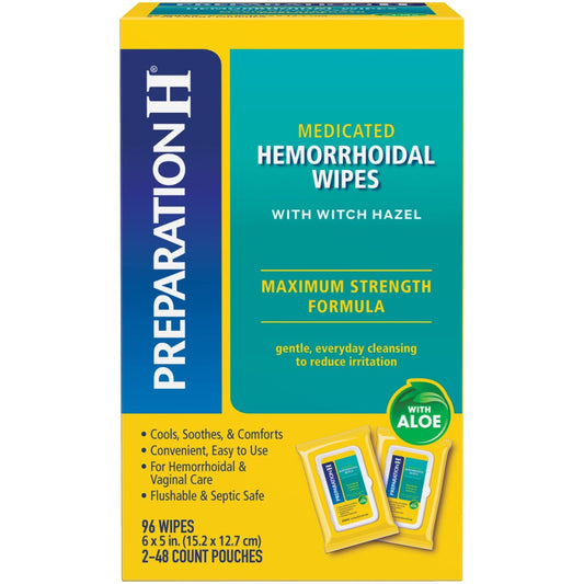 Preparation H® Flushable Medicated Wipes – Maximum Strength with Witch Hazel & Aloe