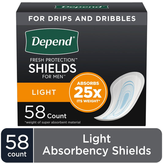 Depend Shields for Men, Incontinence Pads with Light Absorbency, 58 Count