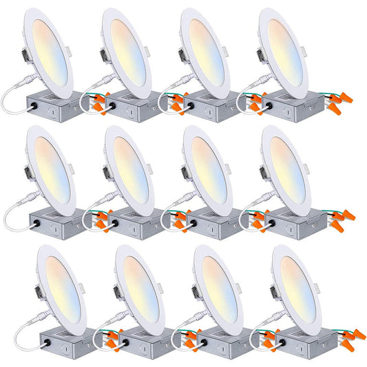 LED Recessed Ceiling Light with Junction Box, 4in 6in 9W 12W 3000K/4000K/5000K Color Selectable,Dimmable Down light Fixture ETL DLC Listed