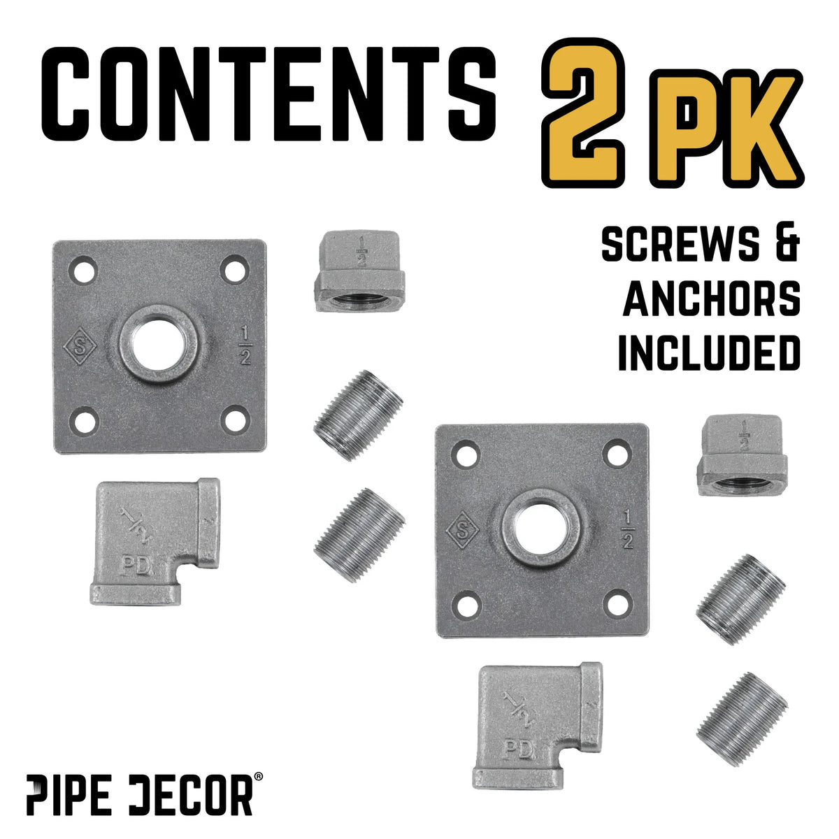 90 Degree Square Elbow Wall Hook Kit (2 Pack) - 🆕 New Arrivals, Sellers in Illinois, All Products, Products from Pipe Decor, 🏡 Home + Garden - Little Red General Store