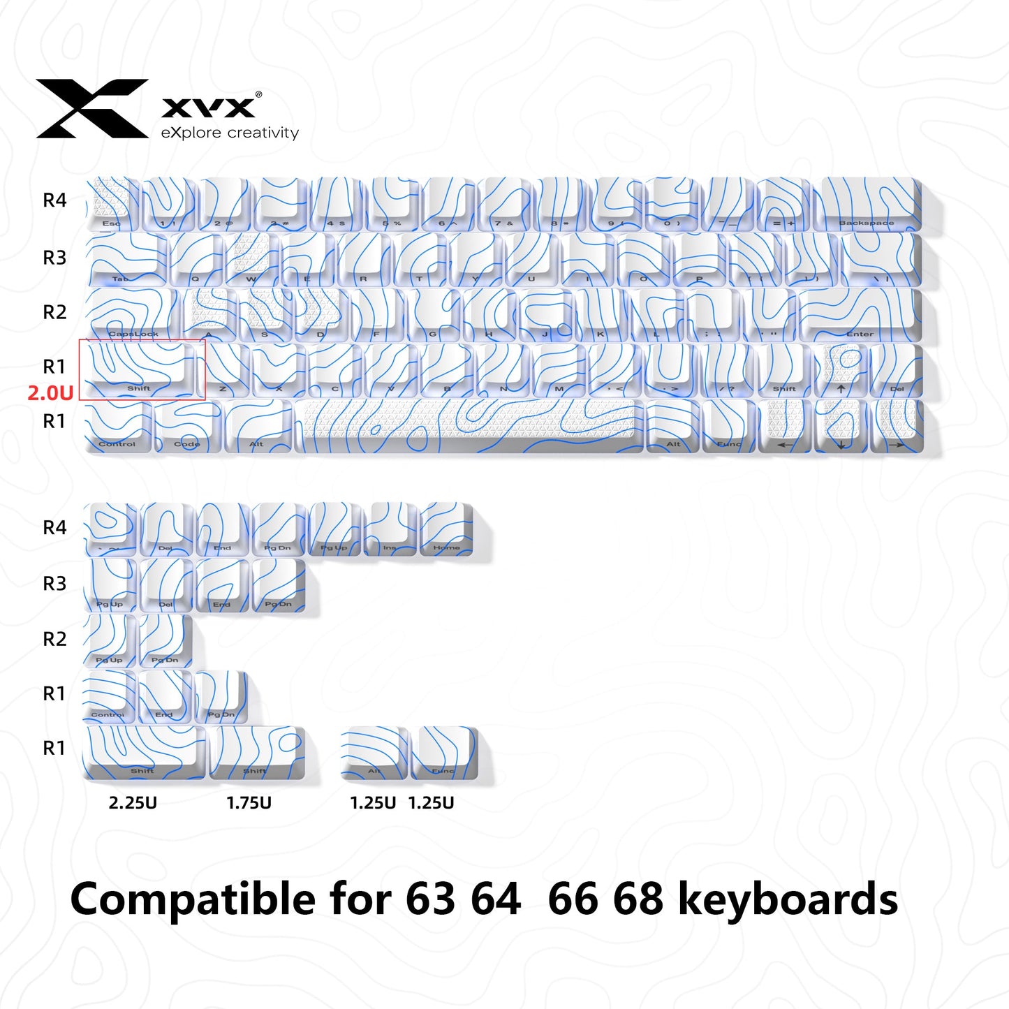 XVX Topographic New Version Pattern Shine-Through OEM Profile IMD-Tech Keycap Set