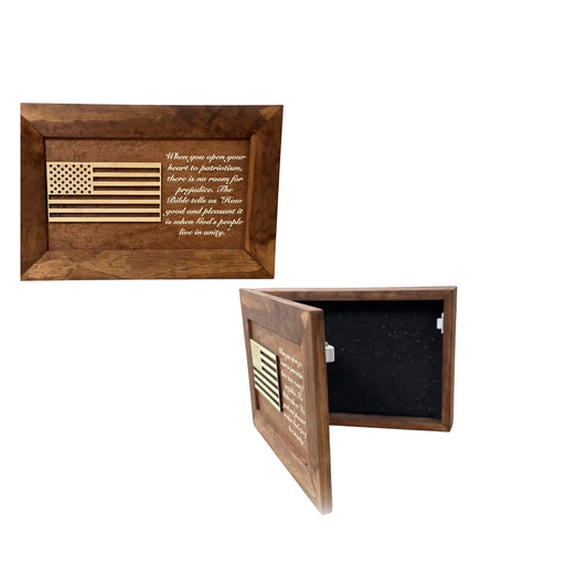 American Flag & Patriotism Decorative & Secure Wall-Mounted Gun Cabinet (Red Oak )