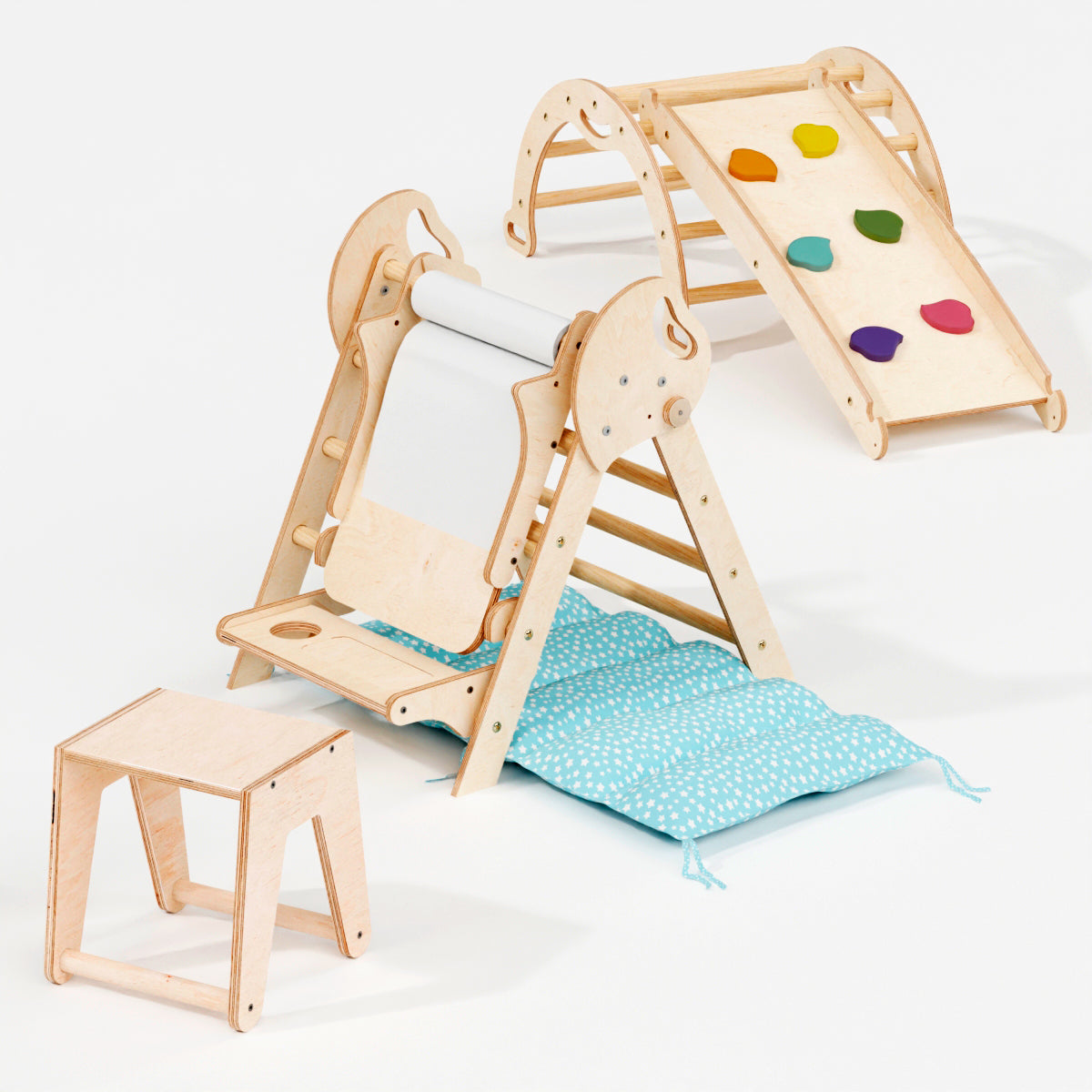 4in1 Montessori Climbing Set: Pikler Triangle, Arch, Slide Board, and Cushion for Toddlers (1–3 Years)