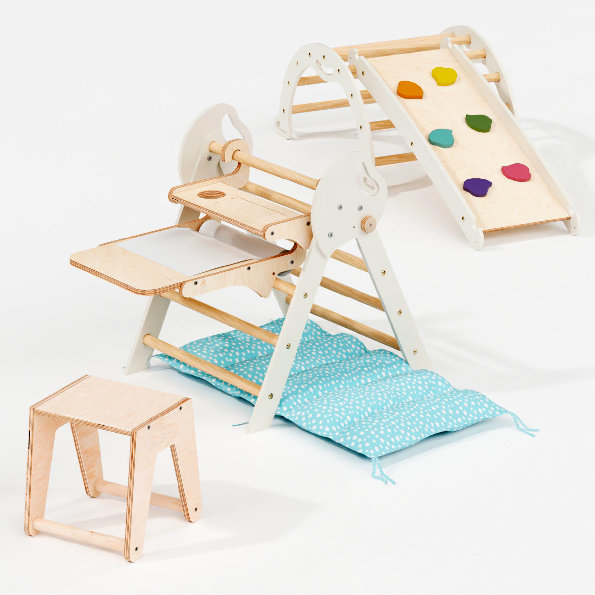 4in1 Montessori Climbing Set: Pikler Triangle, Arch, Slide Board, and Cushion for Toddlers (1–3 Years)