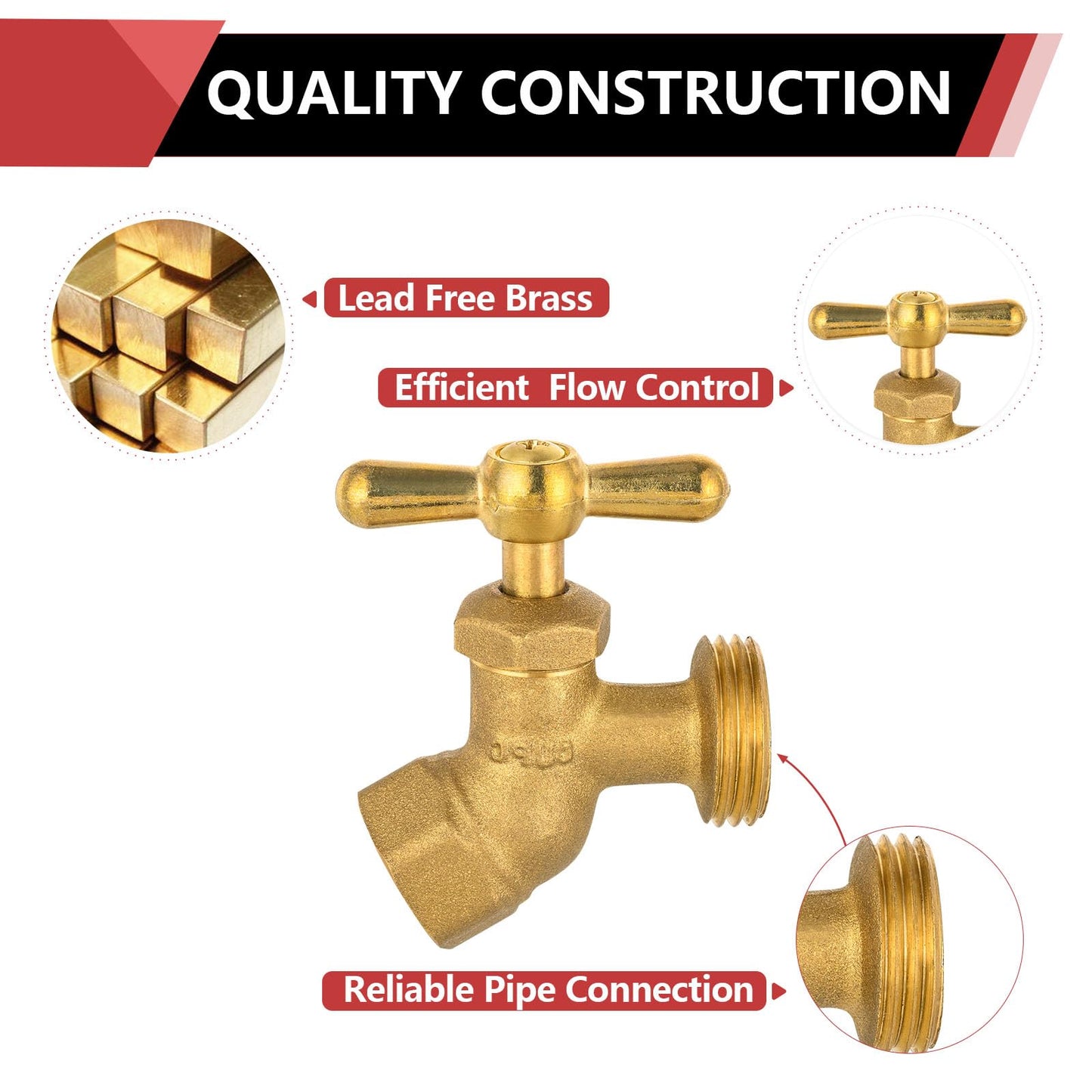 1/2" FIP x 3/4" MHT Brass No-Kink Hose Bibb (Lead Free)