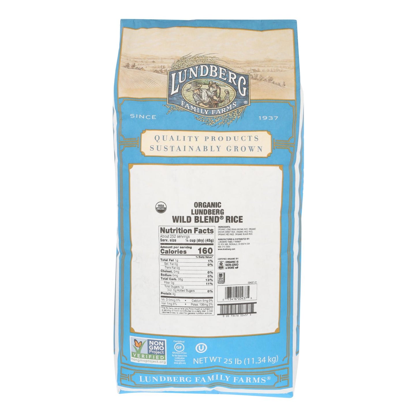 Lundberg Family Farms Organic Wild Blend Gourmet Brown Rice - Case Of 25 Lbs