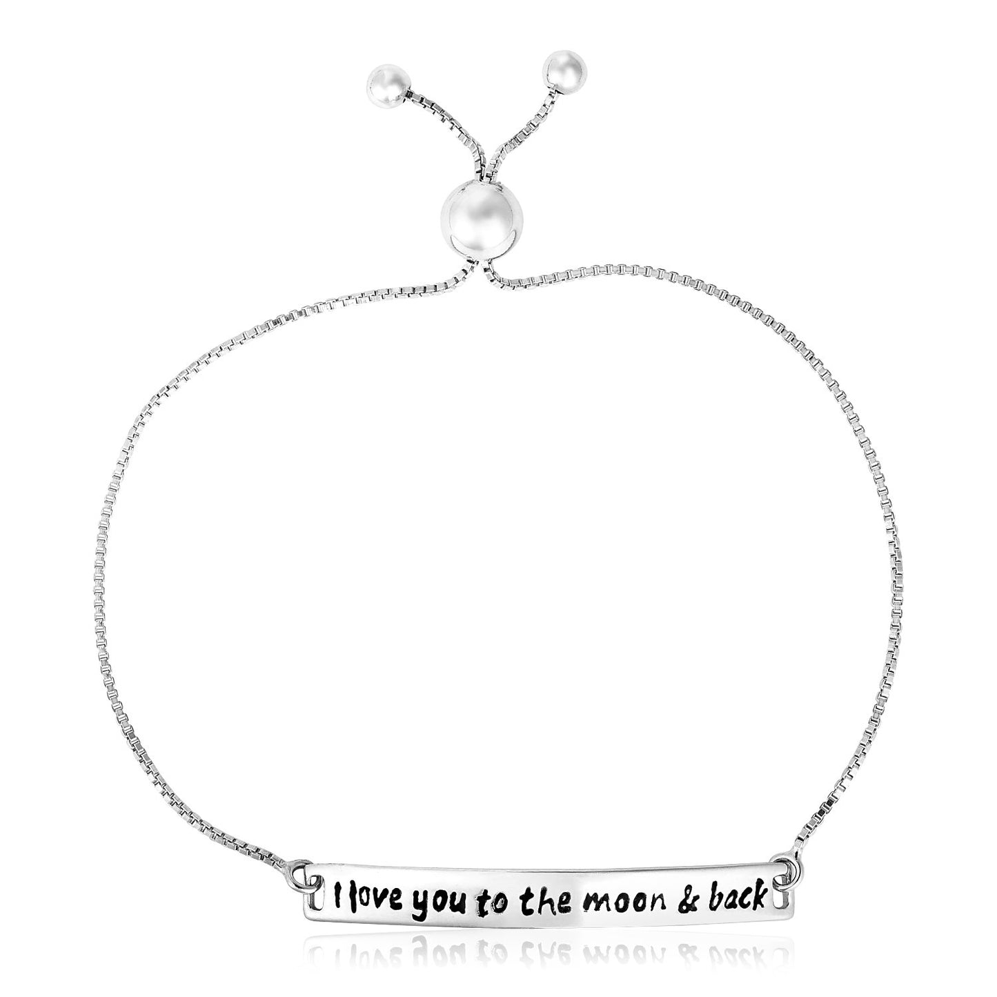 Sterling Silver Adjustable I Love You to the Moon and Back Bracelet