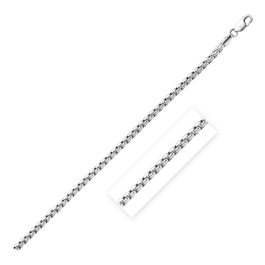 3.0mm Sterling Silver Rhodium Plated Round Box Chain