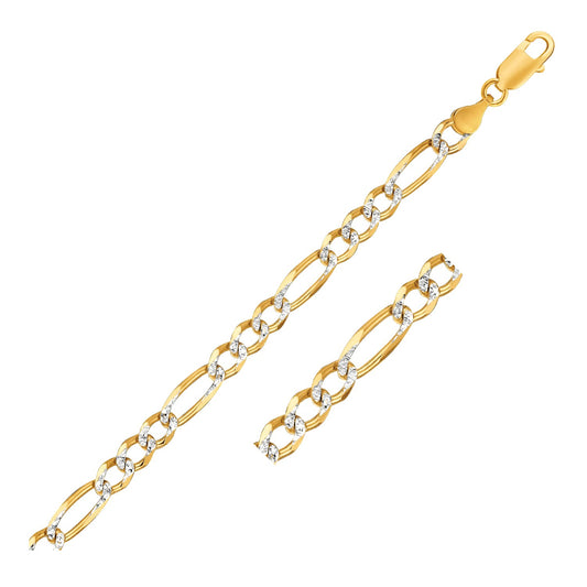 7.0mm 14K Yellow Gold Solid Pave Figaro Chain