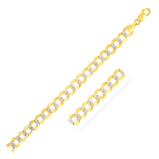 7.0mm 14k Two Tone Gold Pave Curb Bracelet