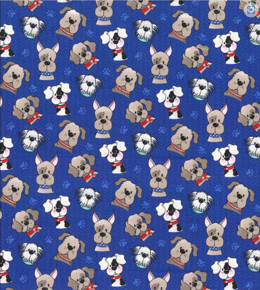 Fabric Traditions Patriotic Tossed Dogs on Blue 100% Cotton By the Yard