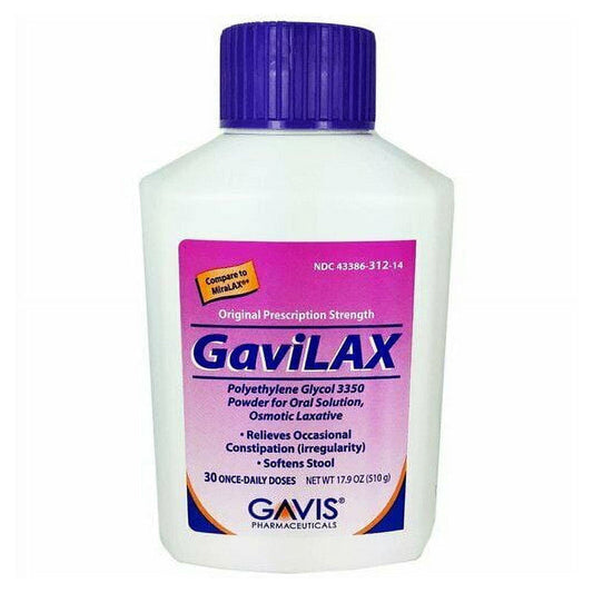 GaviLax Polyethylene Glycol 3350 Powder - 17g per Dose, 30 Doses (510g) - Osmotic Laxative