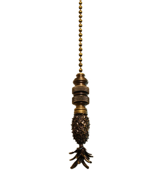 Tall Pineapple Ceiling Fan Pull, 2.5"h with 12" Antiqued Brass Chain