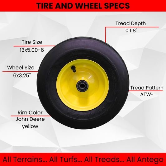 13x5.00-6  4 Ply Tires & 6x3.25 John Deere Wheels  for Lawn & Garden Mower Turf Tires (Qty: 1)