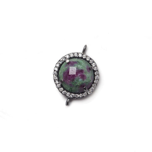 13mm Black Gold Bezel White CZ and Ruby in Zoisite Coin Connector 1 focal bead