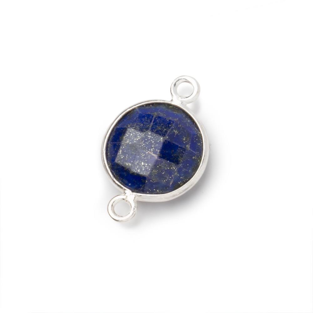 13mm Sterling Silver Bezel Lapis Lazuli Faceted Coin Connector 1 piece