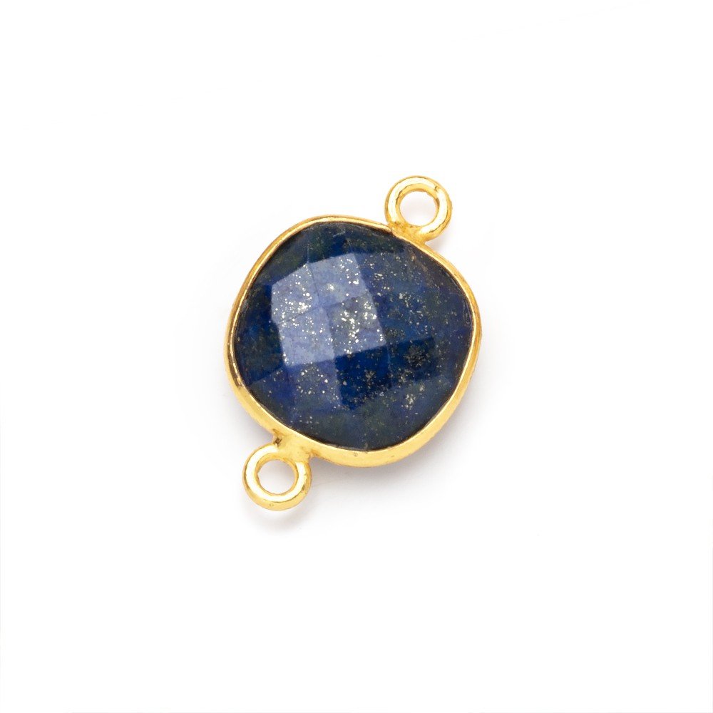 13mm Vermeil Bezel Lapis Lazuli Faceted Cushion Connector 1 piece