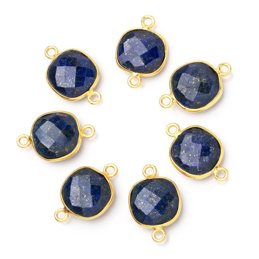 13mm Vermeil Bezel Lapis Lazuli Faceted Cushion Connector 1 piece