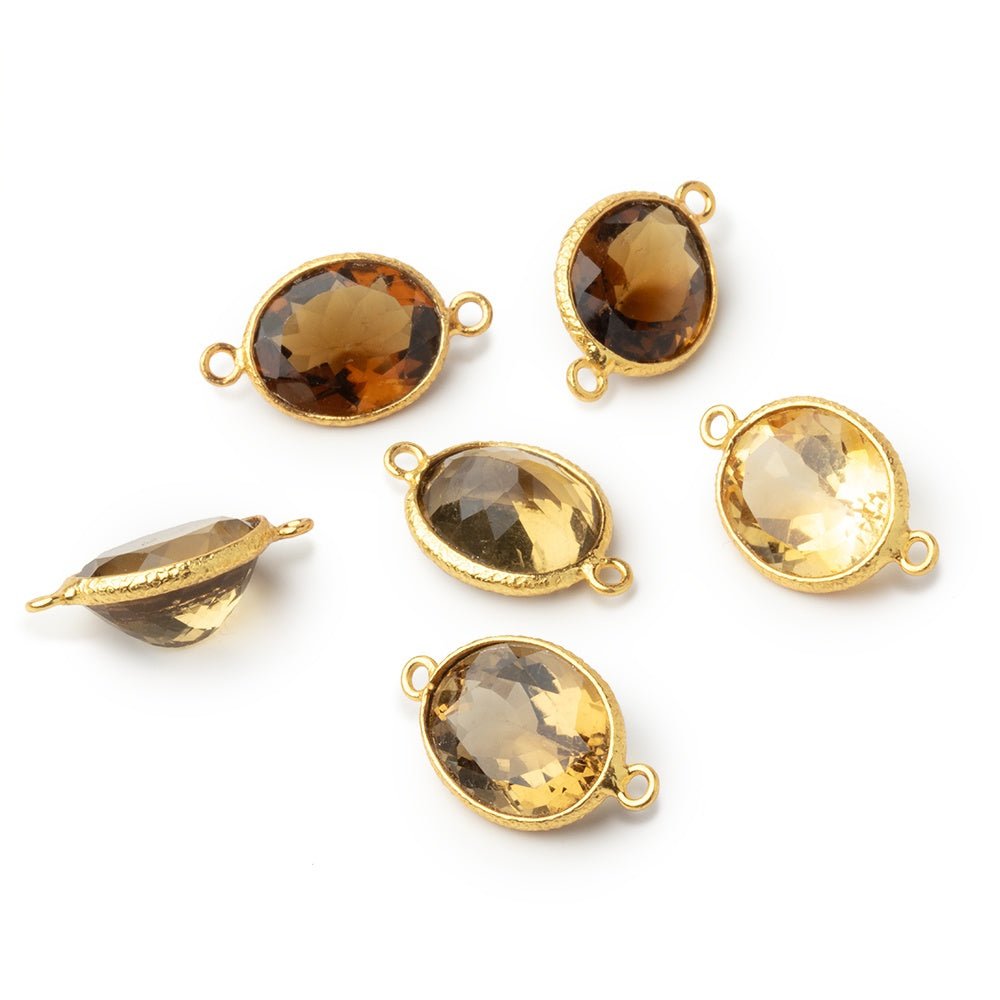 13x11mm Vermeil Bezel Whiskey Quartz Faceted Oval Connector 1 piece