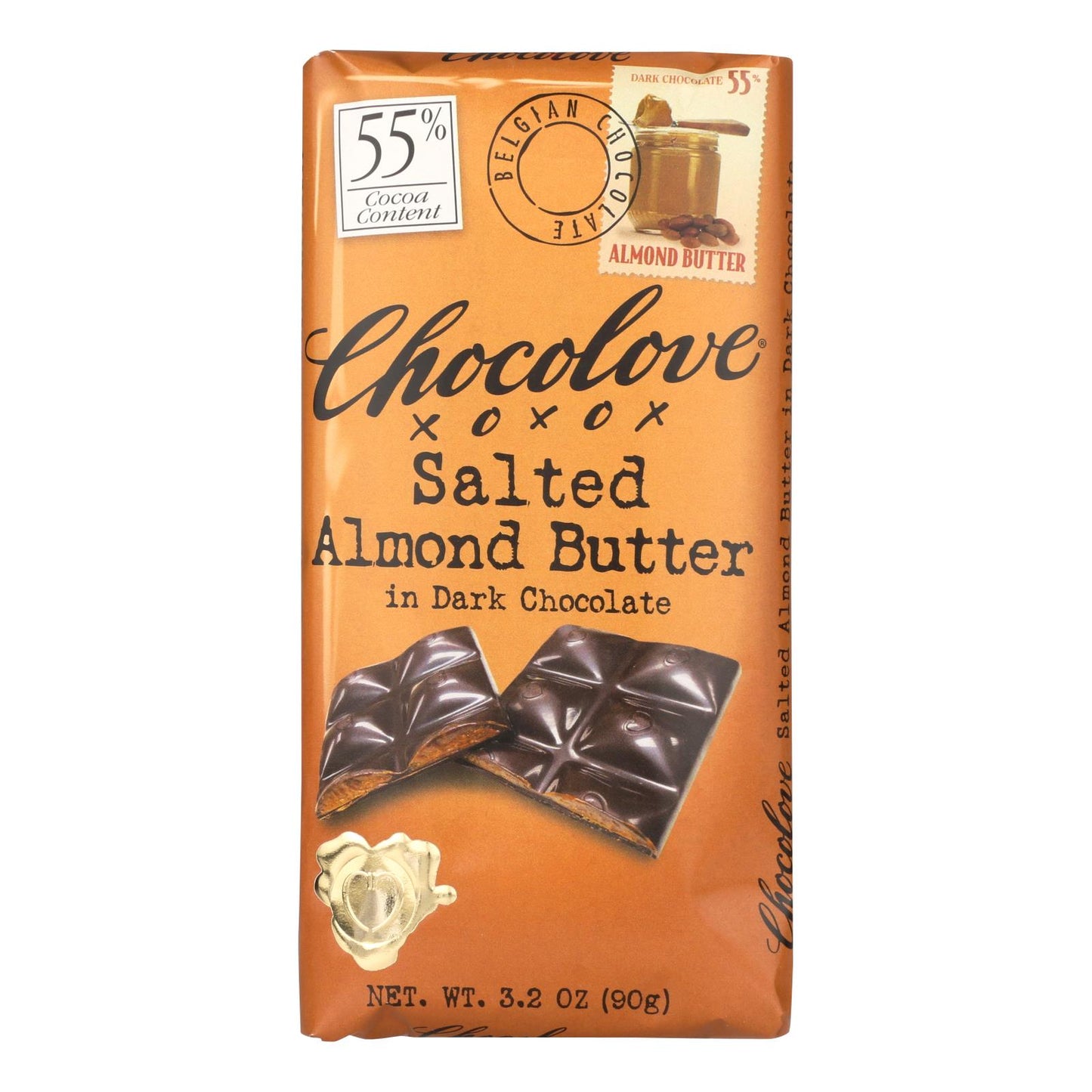 Chocolove Xoxox - Dark Chocolate Bar - Salted Almond Butter - Case Of 10 - 3.2 Oz