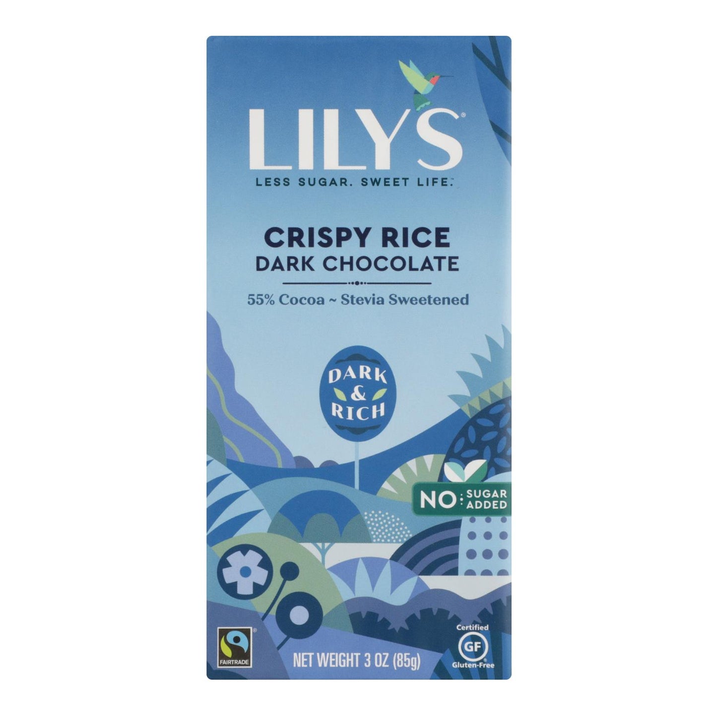 Lily's Sweets Chocolate Bar - Dark Chocolate - 55 Percent Cocoa - Crispy Rice - 3 Oz Bars - Case Of 12