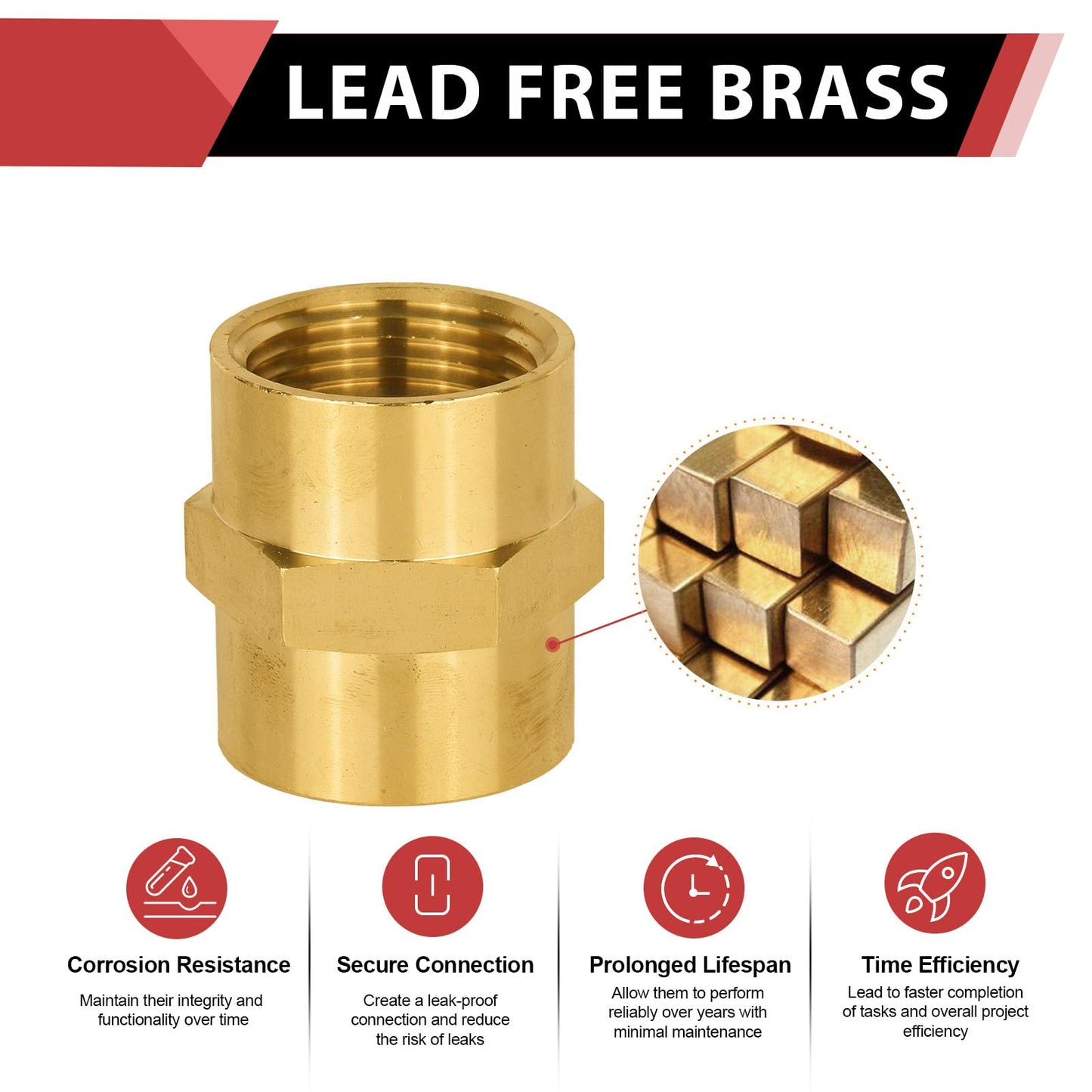 1/2" Female NPT Brass Hex Connector
