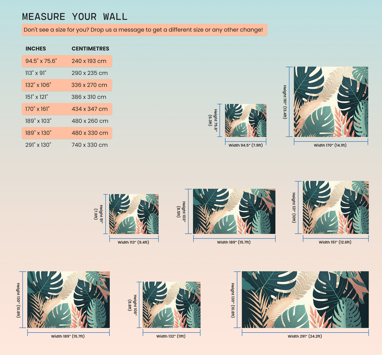 Tropical Monstera Leaf Mural