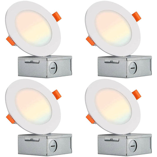 LED Recessed Ceiling Light with Junction Box, 4in 6in 9W 12W 3000K/4000K/5000K Color Selectable,Dimmable Down light Fixture ETL DLC Listed