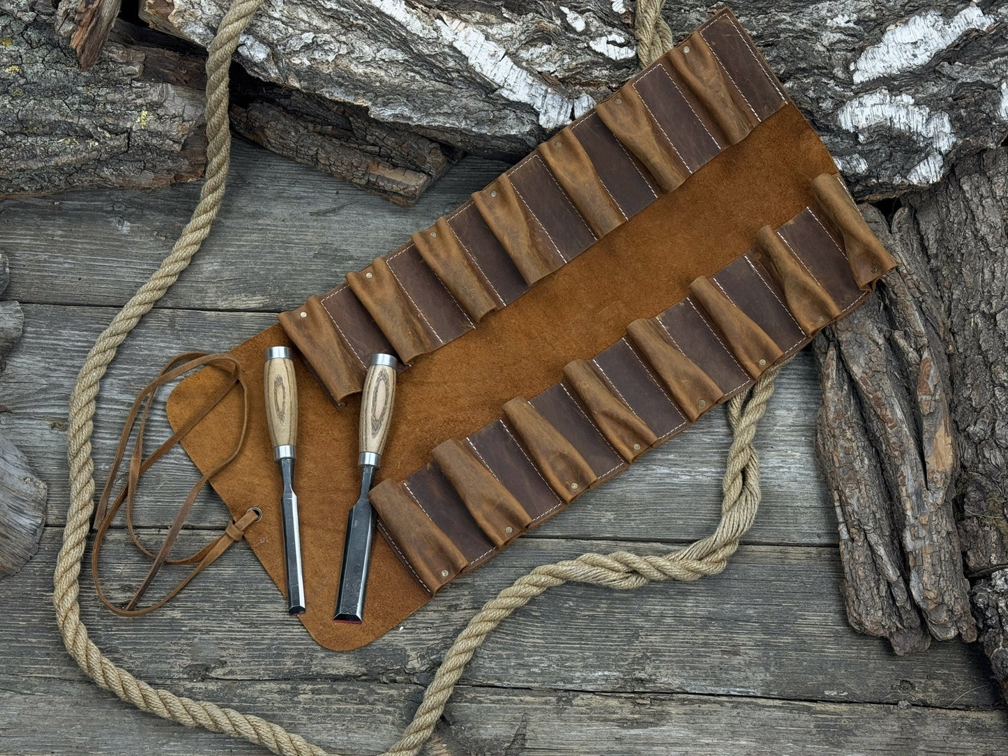 15 Pocket Leather Tool Roll
