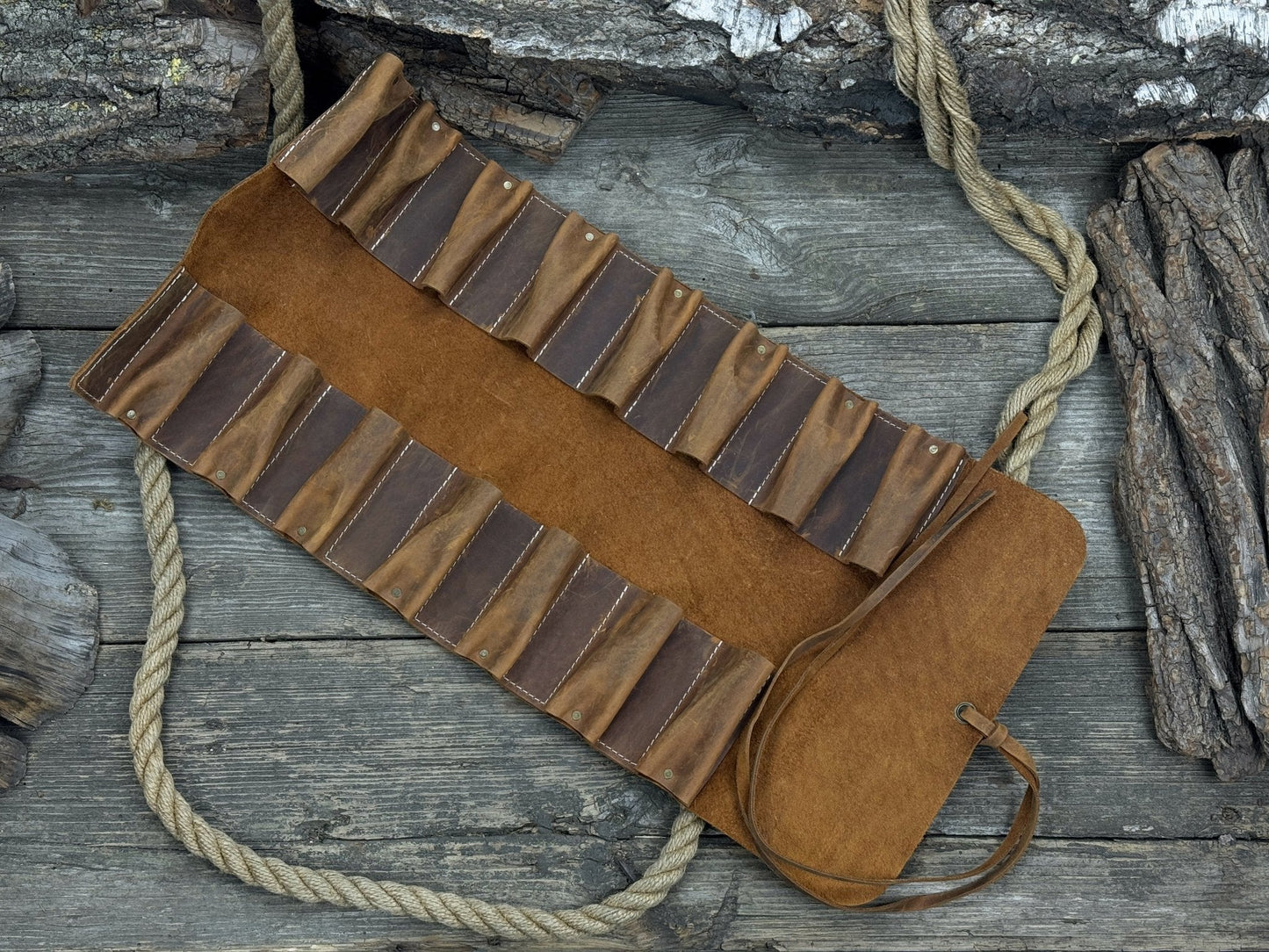 15 Pocket Leather Tool Roll