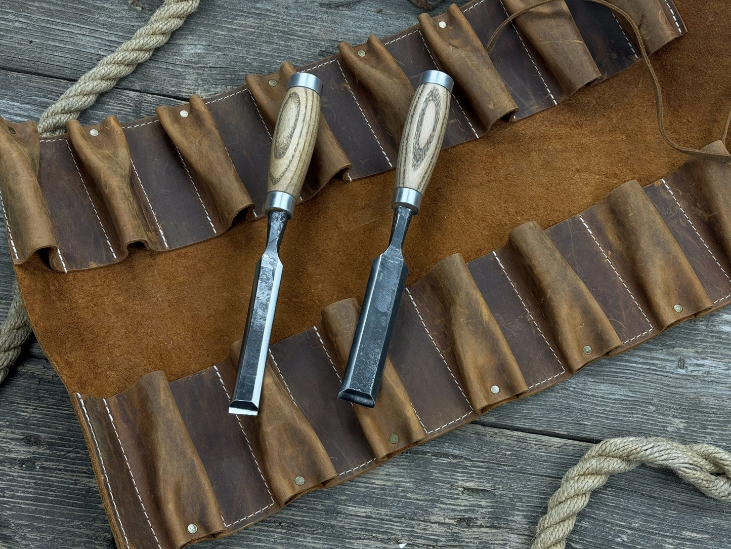 15 Pocket Leather Tool Roll