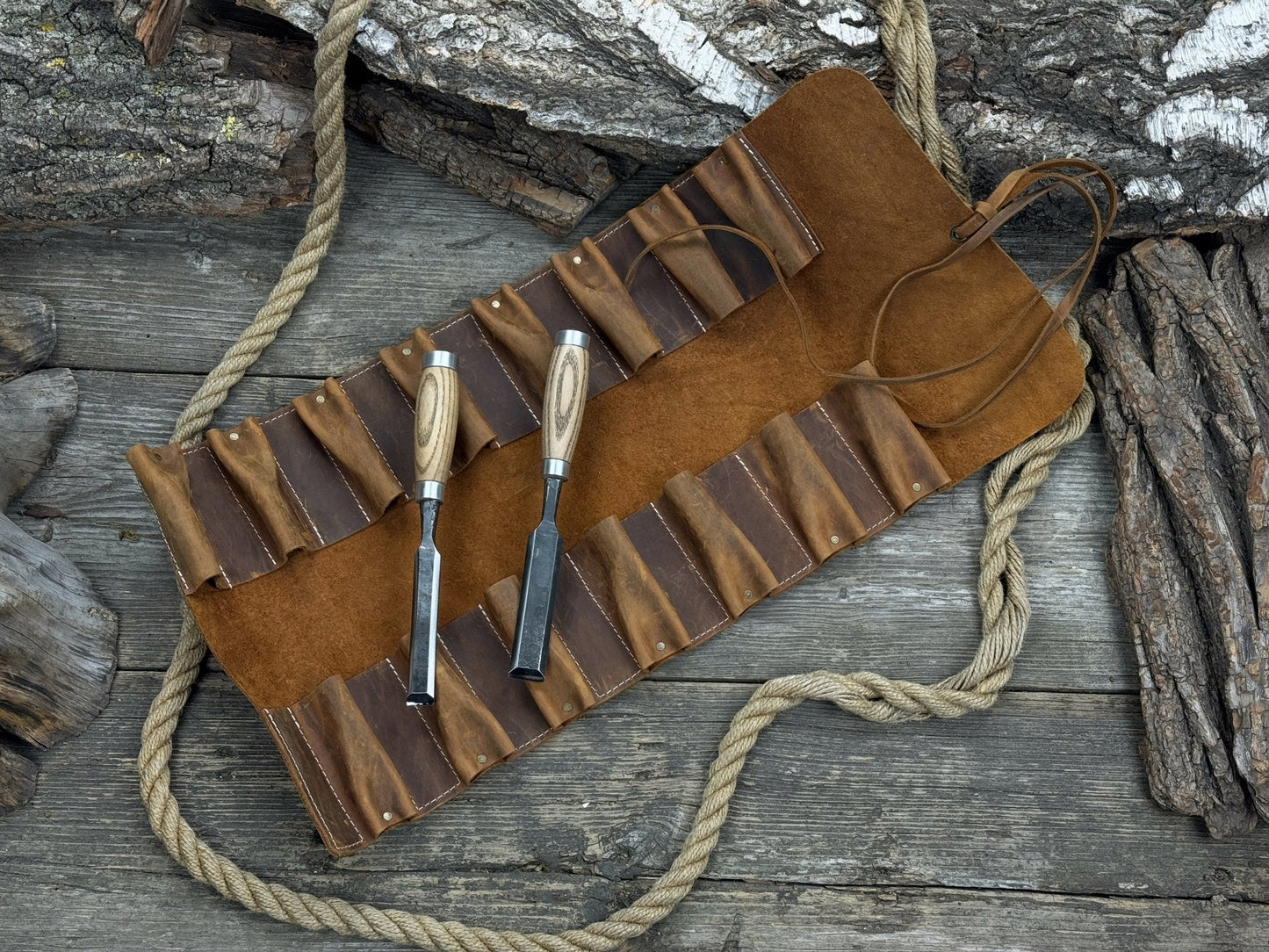 15 Pocket Leather Tool Roll