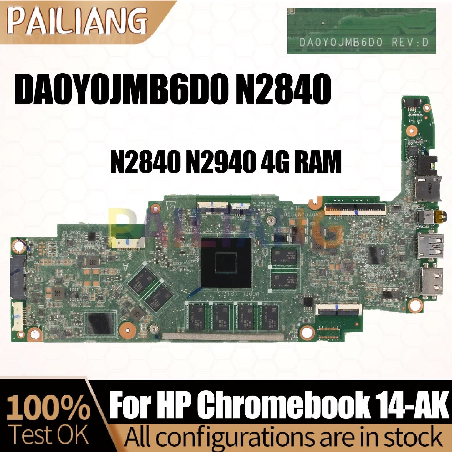 For  Chromebook 14-AK Laptop Mainboard DA0Y0JMB6D0 N2840 N2840 Notebook Motherboard Tested