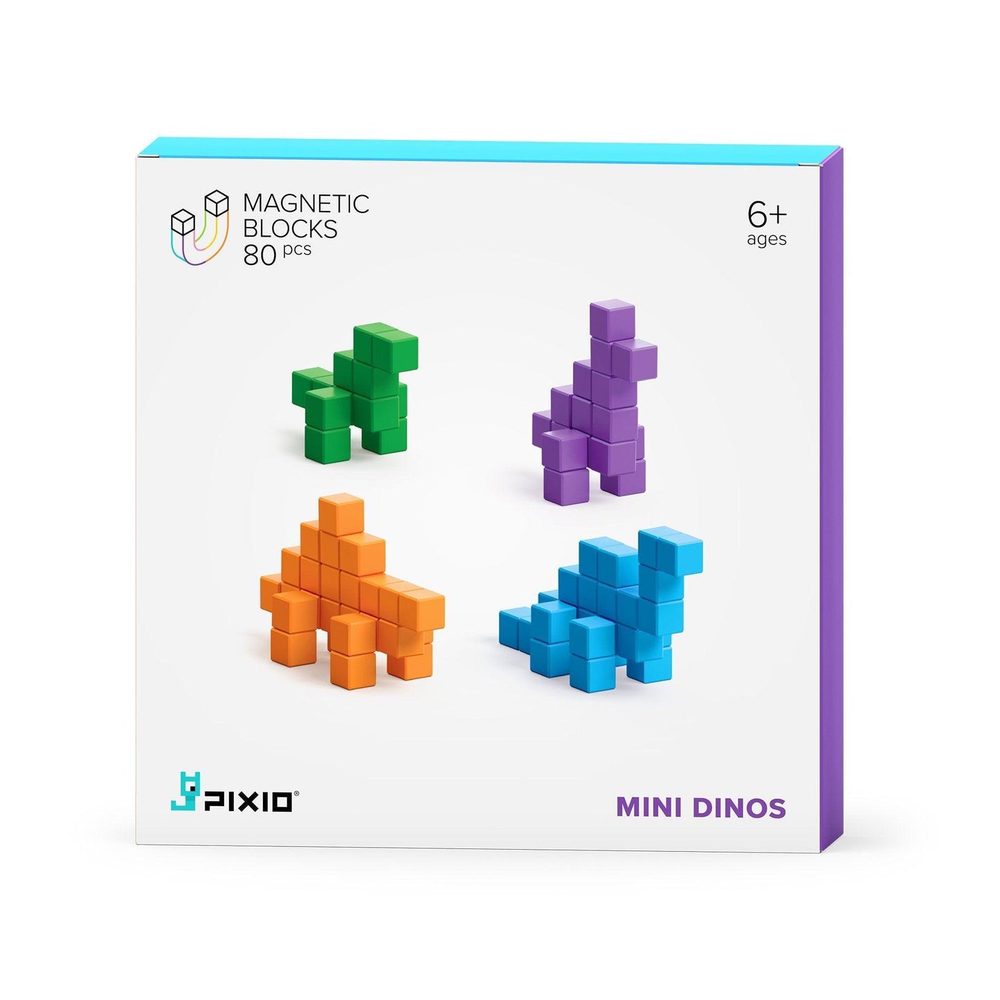 PIXIO Mini Dinos - 80 Magnetic Blocks in 4 Colors