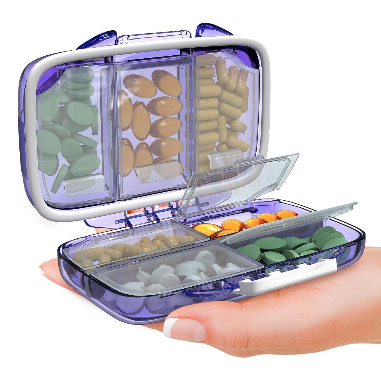 Travel Pill Organizer   Moisture Proof Pill Holder Daily Medicine Organizer Box Small Pill Case for Vitamin Supplement Pocket Pharmacy with Labels Pill Box for Purse Cute Pill Container 7 Compartments