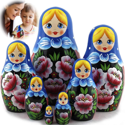 Nesting Babushka Dolls   Handmade Rose Hand painted   Matruska Stacking 7 Dolls   Munecas rusas   Home Decor Decorations
