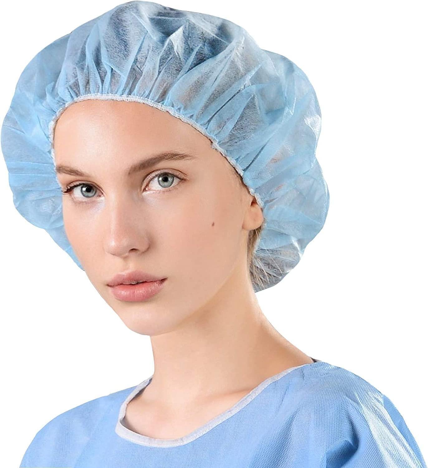 AMZ Medical Supply Surgical Bouffant Caps Disposable 24 Inch. 100 Pack Blue Polypropylene Disposable Hair Covers Medical. Breathable Disposable Caps Medical with Elastic Band for Food Service