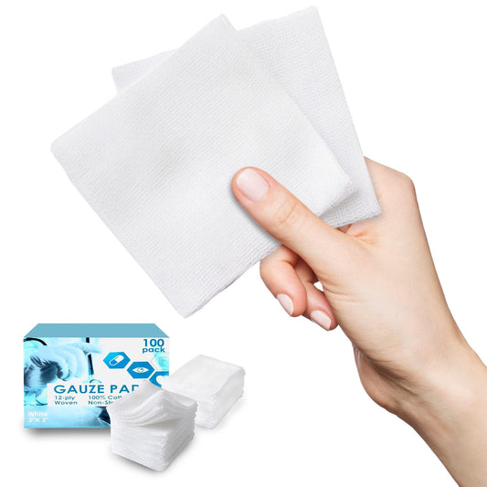 Non Sterile Gauze Pads 2x2 Inches Pack of 100 Disposable Non Adhesive Gauze Pads Tightly Woven 2x2 Gauze Pads for Wounds Soft 12 Ply Cotton Non Adherent Pads Well Absorbent Gauze Sponges