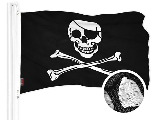 Pirate Jolly Roger Bones Flag | 1x1.5 Ft | ToughWeave Series Embroidered 300D Polyester | Novelty Flag Embroidered Design Indoor Outdoor Brass Grommets