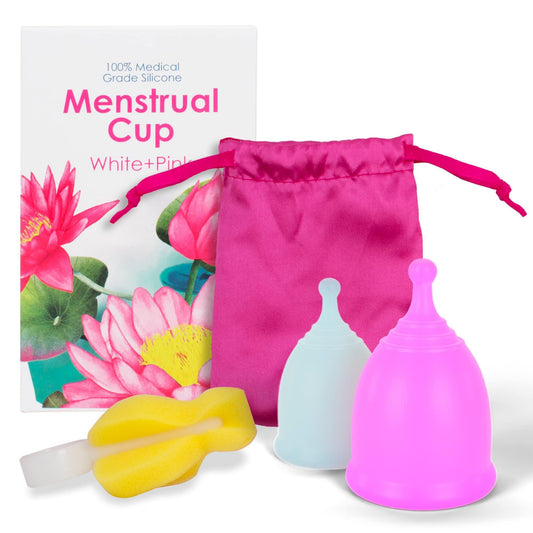 AMZ Silicone Menstrual Cup S L Pack of 2 Period Cups for Women Heavy Flow Normal Flow Pink and Transparent Period Cup Reusable   Storage Bag and Brush Leak Proof Small Menstrual Cup for Beginners