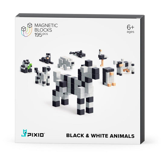 PIXIO Black & White Animals - 195 Magnetic Blocks in 4 Colors + Free App